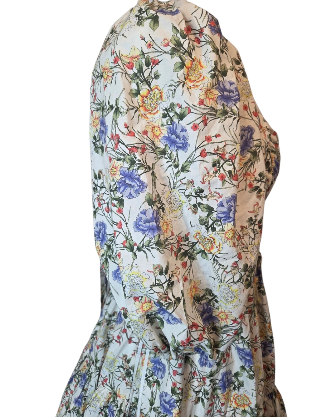 Harp & Finn Mable Floral Open Back Mini Dress W/Puff Sleeves & Ruffle Women's M - Picture 13 of 16